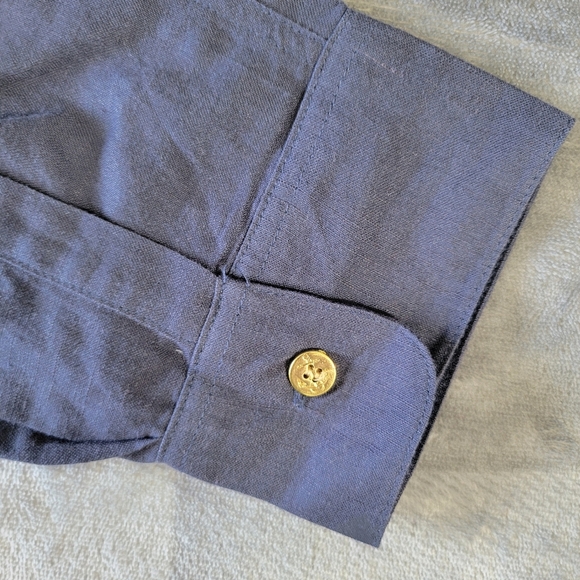Jessica London Linen Blend Women's Roll Tab Navy Blue Gold Anchor Button Down 14 - Picture 6 of 12